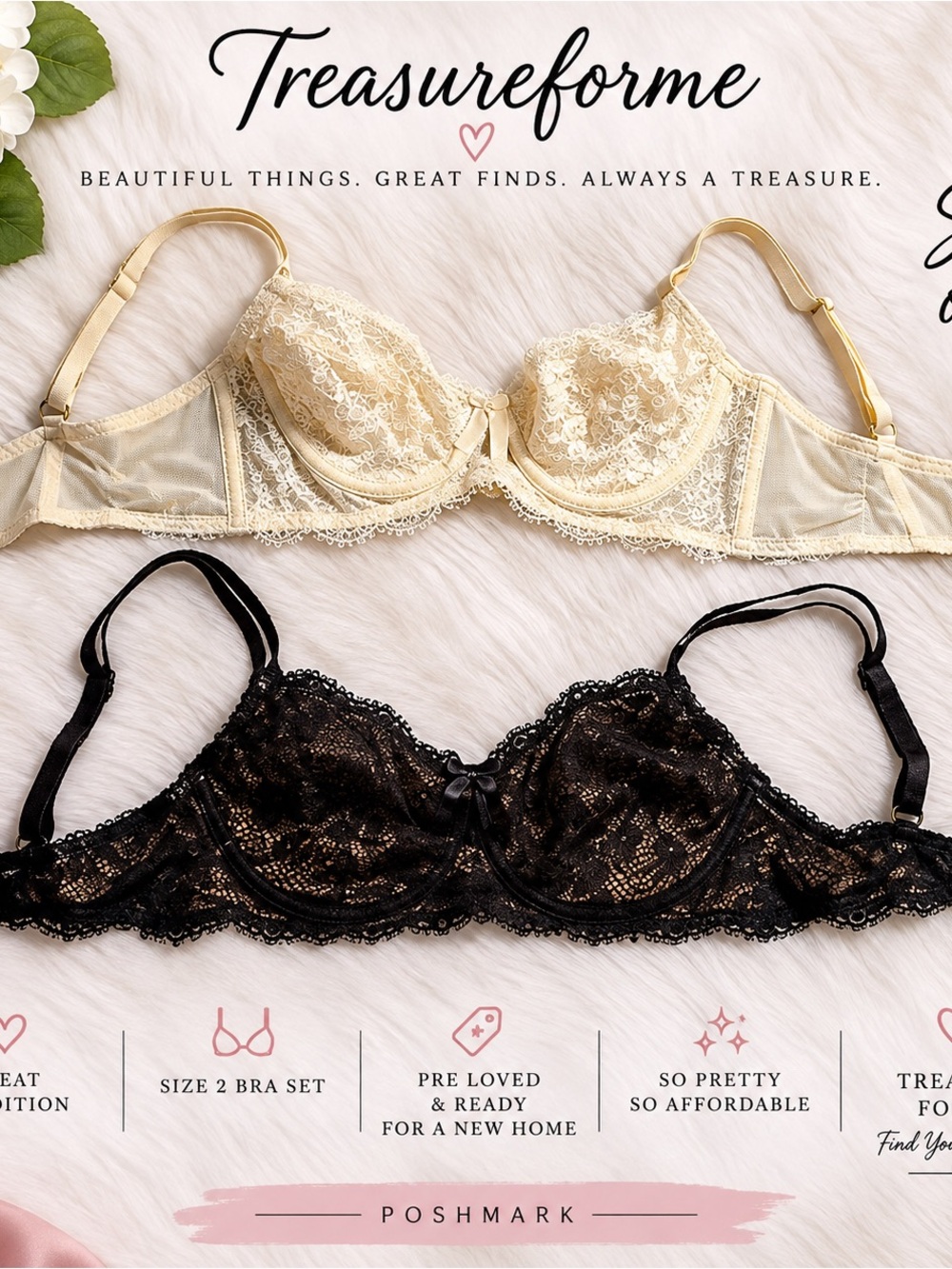 Set of 2 Ambrielle Lace Underwire Bras